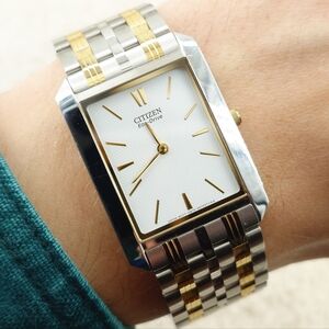 Citizen Eco-Drive Stiletto G870 Thin Rectangular Tank Sapphire Men's Watch 27 mm